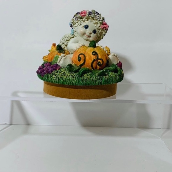 2001 Dreamsicles Pumpkin Fall Autumn Cherubs Angels Candle Jar Topper - Picture 2 of 10